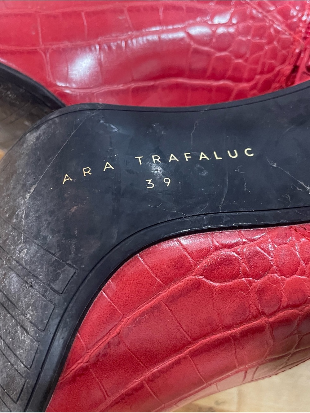 Red Croc-Embossed Pointed Stiletto Booties - Picture 2 of 2